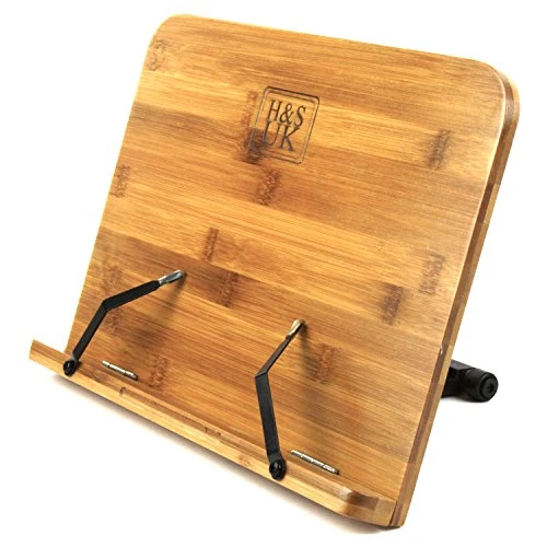 H&S Bamboo Recipe Book Holder - Foldable & Portable Cookbook Stand For Desk - Adjustable Holder For Reading In Bed Or Kitchen 1 H&S Bamboo Recipe Book Holder - Foldable & Portable Cookbook Stand For Desk - Adjustable Holder For Reading In Bed Or Kitchen