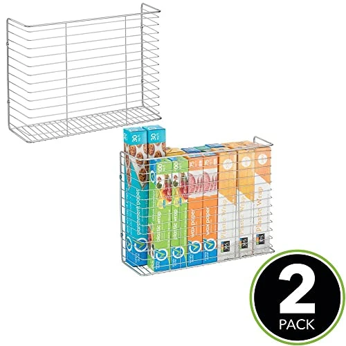 MDesign Portable Metal Farmhouse Wall Decor Angled Storage Organizer Basket Bin For Hanging In Kitchen/Pantry - Store Plastic Bags, Foils, Oils, Sandwich Bags, 2 Pack - Chrome 2 MDesign Portable Metal Farmhouse Wall Decor Angled Storage Organizer Basket Bin For Hanging In Kitchen/Pantry - Store Plastic Bags, Foils, Oils, Sandwich Bags, 2 Pack - Chrome - Image 2