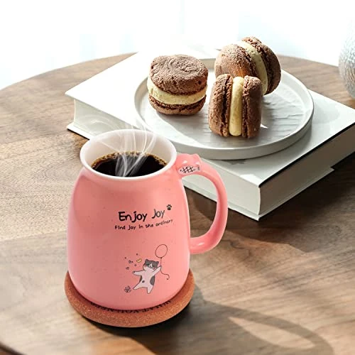 Novelty Cat Mug Cute Ceramic Coffee Cup With Kawaii Wooden Kitty Lid, Lovely Cat Claw Spoon, Anime Wooden Cat Coaster, Cat Things Pink Birthday Mug Gift For Cat Lovers Girl Kids Women 480ML (Pink) 5 Novelty Cat Mug Cute Ceramic Coffee Cup With Kawaii Wooden Kitty Lid, Lovely Cat Claw Spoon, Anime Wooden Cat Coaster, Cat Things Pink Birthday Mug Gift For Cat Lovers Girl Kids Women 480ML (Pink) - Image 5