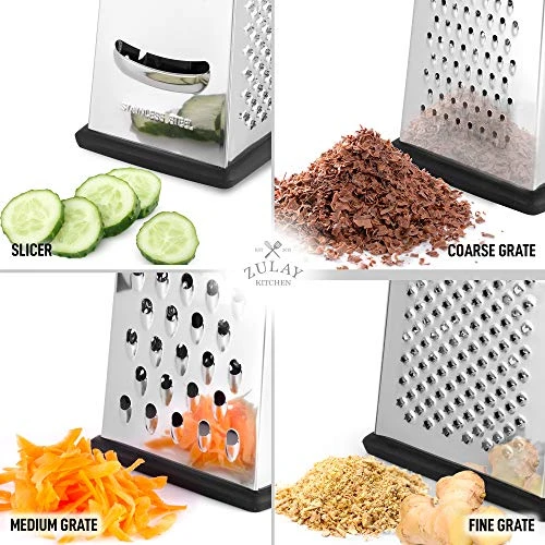 (Large) 4-Sided Cheese Grater - Stainless Steel Grater With Easy Grip Handle & Anti-Skid Base - Wide Grating Surface Box Grater With Sharp Blades For Parmesan Cheese, Ginger, Vegetables, & More 2 (Large) 4-Sided Cheese Grater - Stainless Steel Grater With Easy Grip Handle & Anti-Skid Base - Wide Grating Surface Box Grater With Sharp Blades For Parmesan Cheese, Ginger, Vegetables, & More - Image 2