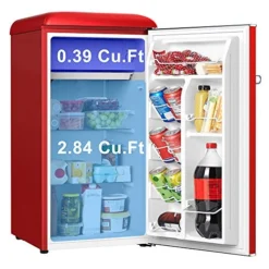 Galanz GLR33MRDR10 Retro Compact Refrigerator, 3.3 Cu Ft, Red & GLCMKZ11RDR10 Retro Countertop Microwave Oven With Auto Cook & Reheat, Defrost, Quick Start Functions, 1.1 Cu Ft, Red -Kitchen Island Sale 51pmLpVb7jL