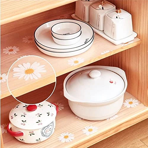 Waterproof Shelf And Drawer Liners For Kitchen Cabinet, Refragerator Mats Bathroom Sink Liner No Slip Cupboard Mats Non Adhesive EVA Place Mats Roll - Clear Daisy 17.7"×78.7" 3 Waterproof Shelf And Drawer Liners For Kitchen Cabinet, Refragerator Mats Bathroom Sink Liner No Slip Cupboard Mats Non Adhesive EVA Place Mats Roll - Clear Daisy 17.7"×78.7" - Image 3