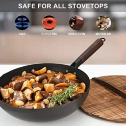 Wok Pan 12.5” Carbon Steel Woks & Stir-Fry Pans Flat Bottom Wok With Lid And Spatula, No Chemical Coated Non-Stick Wok For Electric, Induction And Gas Stoves -Kitchen Island Sale 51qah9AeHlL