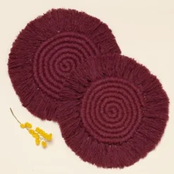 Macrame Coasters Woven Boho Handmade Absorbent Placemats, For Desk Table Kitchen Dining Room Drink Picnic Housewarming Home Decor Rattan Wicker Bamboo (Mustard (Set Of 2)) -Kitchen Island Sale 51qhhTQ5BIS. AC