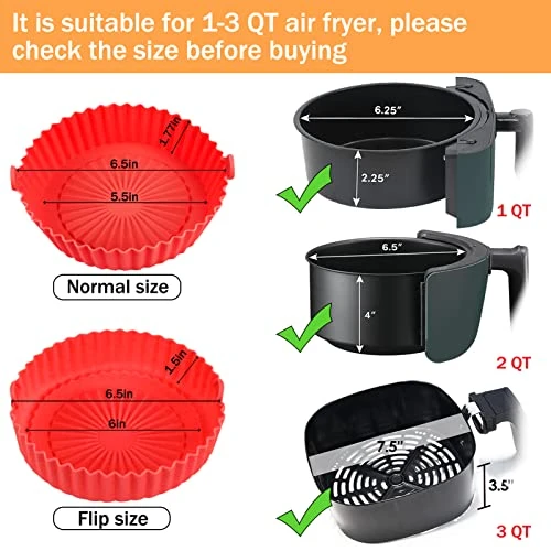 2 Pack Air Fryer Silicone Liners Basket Round, Apply To 1-3.5 QT Airfryer, Air Fryer Silicone Pot Bowl, Reusable Baking Tray Cooking Oven Accessories (Top 6.5in / Bottom 5.5in) 2 2 Pack Air Fryer Silicone Liners Basket Round, Apply To 1-3.5 QT Airfryer, Air Fryer Silicone Pot Bowl, Reusable Baking Tray Cooking Oven Accessories (Top 6.5in / Bottom 5.5in) - Image 2