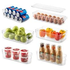 Set Of 6 Refrigerator Organizer Bins - Stackable Fridge Organizers For Freezer, Kitchen, Countertops, Cabinets - Clear Plastic Pantry Storage Racks