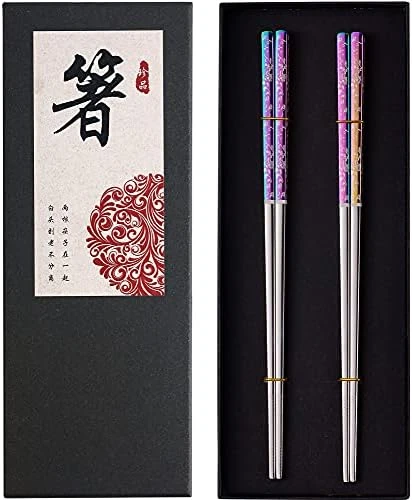 Stainless Steel Chopsticks Titanium Plated Metal Chopsticks Reusable Dishwasher Safe Premium Japanese Korean Chopstick Laser Engraved Anti-slip Chop Sticks For Eating 2 Pairs Gift Set Black Silver 9 Stainless Steel Chopsticks Titanium Plated Metal Chopsticks Reusable Dishwasher Safe Premium Japanese Korean Chopstick Laser Engraved Anti-slip Chop Sticks For Eating 2 Pairs Gift Set Black Silver - Image 9