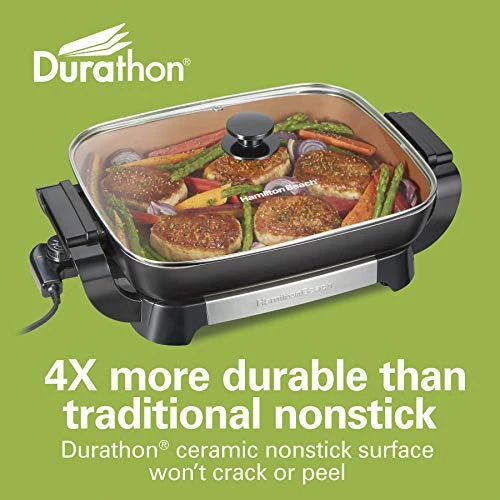 Hamilton Beach Durathon Ceramic Electric Skillet With Removable 12x15” Pan, Adjustable Temperature, Reversible Design, Tempered Glass Lid (38529K) 3 Hamilton Beach Durathon Ceramic Electric Skillet With Removable 12x15” Pan, Adjustable Temperature, Reversible Design, Tempered Glass Lid (38529K) - Image 3