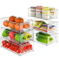 Refrigerator Organizer Bins - 6 Pack Fridge Organizers And Storage Clear, Three Size Clear Stackable Storage Bins For Pantry, Freezer, Cabinet, Drawer - BPA Free
