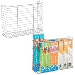 MDesign Portable Metal Farmhouse Wall Decor Angled Storage Organizer Basket Bin For Hanging In Kitchen/Pantry - Store Plastic Bags, Foils, Oils, Sandwich Bags, 2 Pack - Chrome