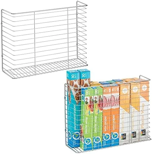 MDesign Portable Metal Farmhouse Wall Decor Angled Storage Organizer Basket Bin For Hanging In Kitchen/Pantry - Store Plastic Bags, Foils, Oils, Sandwich Bags, 2 Pack - Chrome 7 MDesign Portable Metal Farmhouse Wall Decor Angled Storage Organizer Basket Bin For Hanging In Kitchen/Pantry - Store Plastic Bags, Foils, Oils, Sandwich Bags, 2 Pack - Chrome - Image 7
