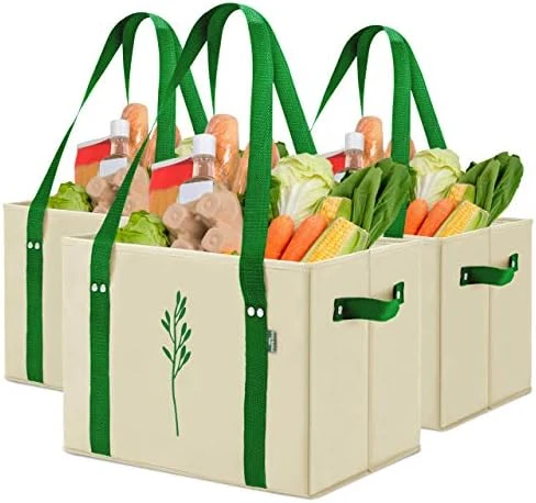 Green Bulldog Reusable Grocery Bags - Heavy Duty, Foldable, Space Saving Tote Shopping Bags - Box Bag W/ Straps And Handles (Set Of 3) - Taupe 6 Green Bulldog Reusable Grocery Bags - Heavy Duty, Foldable, Space Saving Tote Shopping Bags - Box Bag W/ Straps And Handles (Set Of 3) - Taupe - Image 6
