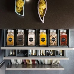 OYALHOUSE 12 Pcs Glass Spice Jars/Bottles - 4oz Empty Square Spice Containers With Spice Labels And Airtight Metal Caps With Shaker Lids -Kitchen Island Sale 51s1gsWmOzL