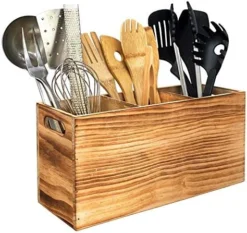 Utensil Holder In Rustic Wood For Farmhouse Kitchen Decor, Countertop Organizer And Cooking Tools Storage (Triple) -Kitchen Island Sale 51sKrJHfrIL. AC