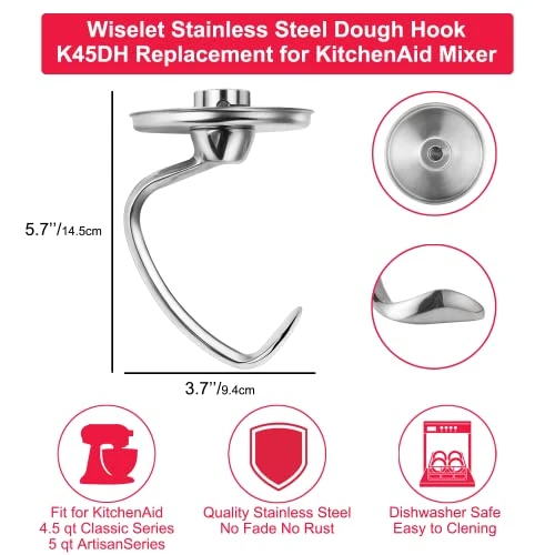 Stainless Steel Dough Hook For KitchenAid Tilt-Head Stand Mixer, Heavy Duty And Dishwasher Safe, Fit For KitchenAid Classic And Artisan Series 2 Stainless Steel Dough Hook For KitchenAid Tilt-Head Stand Mixer, Heavy Duty And Dishwasher Safe, Fit For KitchenAid Classic And Artisan Series - Image 2