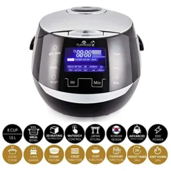 Asia Sakura Rice Cooker With Ceramic Bowl And Advanced Fuzzy Logic (8 Cup, 1.5 Litre) 6 Rice Cook Functions, 6 Multicook Functions, Motouch LED Display, 120V Power (Black And Silver)