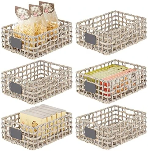 MDesign Hyacinth Open Weave Kitchen Cabinet Pantry Basket With Built-in Chalkboard Label For Organizing Kitchen Pantry, Cabinet, Cupboard, Shelves - Holds Food, Drinks, Snacks, 6 Pack - White Wash 8 MDesign Hyacinth Open Weave Kitchen Cabinet Pantry Basket With Built-in Chalkboard Label For Organizing Kitchen Pantry, Cabinet, Cupboard, Shelves - Holds Food, Drinks, Snacks, 6 Pack - White Wash - Image 8
