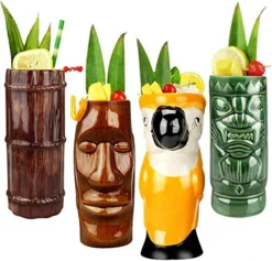 Tiki Mugs Cocktail Set Of 8 - Ceramic Tiki Mugs Hawaiian Party Cute Exotic Cocktail Glasses Hawaiian Tiki Mug - TKSET0080 (8pcs) -Kitchen Island Sale 51sm578IkVL