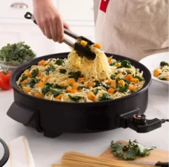 GENERIC Nonstick Electric Skillet | Hot Oven Cooker With 14 Inch Healthy-Eco Nonstick Coating Surface | Convenient Easy Clean Up | Tempered Glass Lids | Black