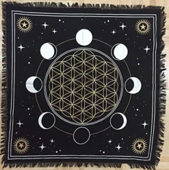 Altar Cloth Phases Of Moon Sun, Star & Moon Universe Premium Witchcraft Alter Tarot Spread Top Cloth Wicca Square Spiritual 24 By 24 Sacred Cloth (Moon Phases)