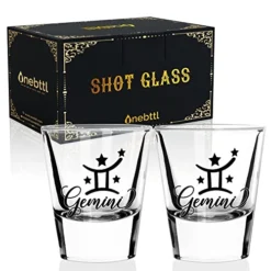 Zodiac Gemini Sign Shot Glass Set Of 2, Unique May June Birthday Gifts For Women, Men, Friend, Coworker, Wife, Husband- (1.5oz/45ml)