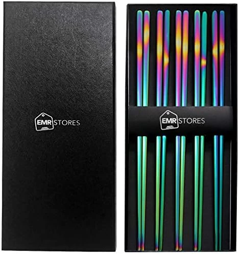 Stainless Steel Chopsticks - Multicolor Reusable Chopsticks - 5 Pairs Dishwasher Safe Metal Chopsticks - Easy To Use - Square Lightweight Chop Sticks - Gift Set 5 Stainless Steel Chopsticks - Multicolor Reusable Chopsticks - 5 Pairs Dishwasher Safe Metal Chopsticks - Easy To Use - Square Lightweight Chop Sticks - Gift Set - Image 5