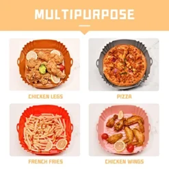 2-Pack Air Fryer Square Silicone Liners Basket, 8 Inch For 4 To 7QT Silicone Air Fryer，Reusable Food Safe Easy Clean Non Stick Air Fryer Accessories For Oven Microwave Air Fry (Grey+Pink) -Kitchen Island Sale 51u09TEsn8L