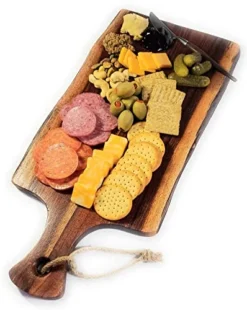 EATHERLEE - Premium Natural Live Edge Acacia Serving Cutting Charcuterie Board With Handle
