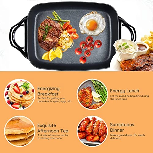 Black Electric Skillet, Spout Dishwasher Safe, Scratch Resistant, Non-Stick, Anti Slip Chassis, Adjustable Temperature 2 Black Electric Skillet, Spout Dishwasher Safe, Scratch Resistant, Non-Stick, Anti Slip Chassis, Adjustable Temperature - Image 2