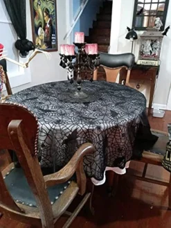 Black Lace Tablecloth Round Overlay With Spider Web And Mat For Halloween Party,Easter,Fireplace And Mantle Cover Decoration (Round 70", Black) -Kitchen Island Sale 51uWROU3sgL
