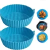 2-Pack 8.5inch Air Fryer Silicone Liner Silicone Air Fryer Basket Heat Resistant, Reusable Air Fryers Silicone Pot Round For 5QT - Air Fryer Oven Accessories (Blue) (8.5inch (5 QT Or Bigger))