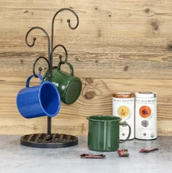 Urved Tree 4 Arm Metal Kitchen Stand Cups And Mugs Holder In Mahogany Finish - 16"