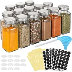Ozita 14 Pcs Glass Spice Jars With Spice Labels - 8oz Empty Square Spice Bottles - Shaker Lids And Airtight Metal Caps - Chalk Marker And Silicone Collapsible Funnel Included -Kitchen Island Sale 51ufXlYPAdL. AC