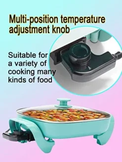 Electric Skillet Ceramic Nonstick 5QT - 12" Square With Glass Lid, Adjustable Temperature Control, Dishwasher Safe, Turquoise, Nozaya -Kitchen Island Sale 51urUz69fDL