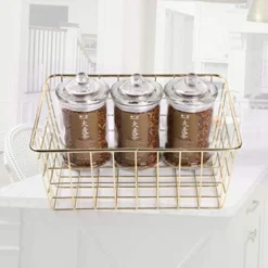 3pcs Wire Storage Baskets For Organizing,Pantry Organization Bins For Cabinets,Metal Basket For Kitchen,Laundry,Garage,Fridge,Bathroom Countertop Organizer (Small, Gold) -Kitchen Island Sale 51v5PVbJIAL