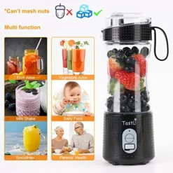 Portable Blender For Shakes And Smoothies, USB Rechargeable Mini Travel Electric Personal Size, With 13oz Blender Bottles, Powerful Motor, 6 Blades(Black)