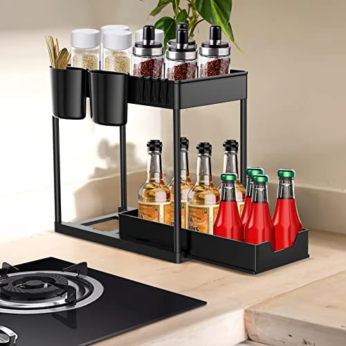 Wohingo Under Sink Sliding Organizers,2 Tier Home Under Cabinet Basket Organization And Storage Rack,Multi-purpose Countertop Storage Shelf For Bathroom Kitchen 3 Wohingo Under Sink Sliding Organizers,2 Tier Home Under Cabinet Basket Organization And Storage Rack,Multi-purpose Countertop Storage Shelf For Bathroom Kitchen - Image 3
