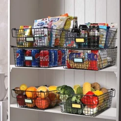 4 Pack [ XXXL Large ] STACKABLE Wire Baskets For Organizing - Pantry Storage And Organization Metal Bins For Produce, Food, Fruit - Kitchen Bathroom Closet Cabinet, Countertop, Under Sink Organizer -Kitchen Island Sale 51vUWYb86EL