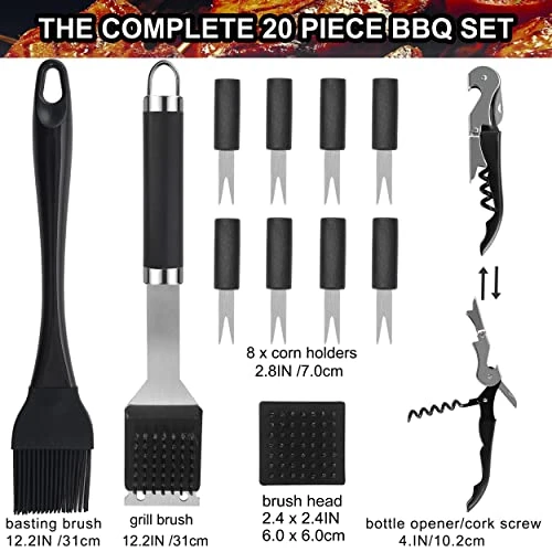20PCS BBQ Grill Tools Set - Extra Thick Stainless Steel Fork, Spatula, Tongs& Cleaning Brush - Complete Barbecue Grilling Utensils Set In Aluminum Storage Case - Perfect Grill Gifts For Men 3 20PCS BBQ Grill Tools Set - Extra Thick Stainless Steel Fork, Spatula, Tongs& Cleaning Brush - Complete Barbecue Grilling Utensils Set In Aluminum Storage Case - Perfect Grill Gifts For Men - Image 3
