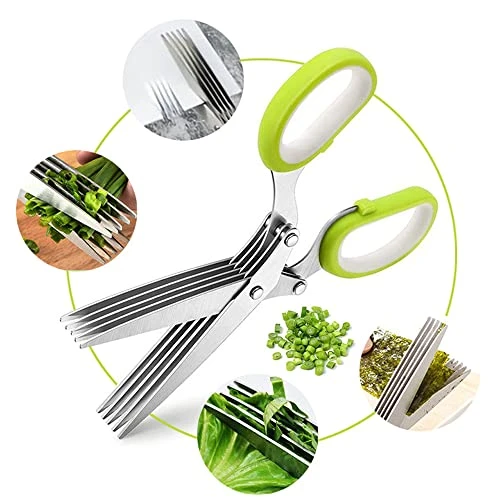 5 Blade Kitchen Salad Scissors, Multi-Layers Kitchen Herb Scissors Vegetable Scissors, Stainless Steel Vegetable Cutting Tool With Cover And Cleaning Comb For Cilantro Onion Salad (Black) 2 5 Blade Kitchen Salad Scissors, Multi-Layers Kitchen Herb Scissors Vegetable Scissors, Stainless Steel Vegetable Cutting Tool With Cover And Cleaning Comb For Cilantro Onion Salad (Black) - Image 2