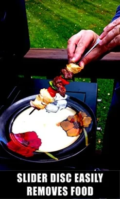 Skewers Set - 10 Stainless Steel Wide BBQ Kebob Sticks For BBQ Grill - Flat Metal With Food Remover Disc - BBQ Accessories, 12 Inch -Kitchen Island Sale 51veexYBNzL