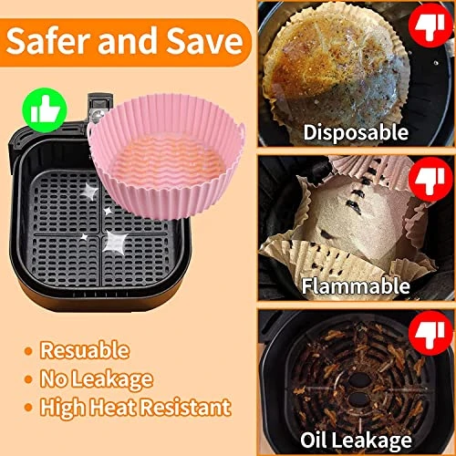 G3 Kitchenware 2-Pack Air Fryer Silicone Liners | Non-Stick Reusable Silicone Air Fryer Liners| Air Fryer Silicone Pot Baking Tray Basket| 8.5 Inch, 5QT – 8QT (Pink&Red) 3 G3 Kitchenware 2-Pack Air Fryer Silicone Liners | Non-Stick Reusable Silicone Air Fryer Liners| Air Fryer Silicone Pot Baking Tray Basket| 8.5 Inch, 5QT – 8QT (Pink&Red) - Image 3