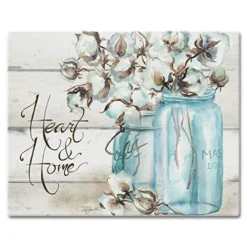 Art Cotton Boll Heart & Home 3mm Heat Tolerant Tempered Glass Cutting Board 15" X 12" Made In The USA Dishwasher Safe