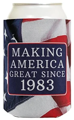 40th Birthday Making America Great Since 1983 40th Birthday Gag Gifts For Birthday Party 2 Pack Can Coolie Drink Coolers Coolies USA Flag