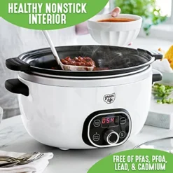 Cook Duo Healthy Ceramic Nonstick 6QT Slow Cooker, PFAS-Free, Digital Timer, Dishwasher Safe Parts, White