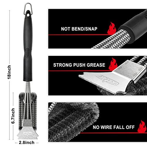 Grill Brush And Scraper, Extra Strong BBQ Cleaner Accessories, Safe Wire Bristles 18" Barbecue Triple Scrubbers Cleaning Brush For Gas/Charcoal Grilling Grates, Wizard Tool BR-8115 4 Grill Brush And Scraper, Extra Strong BBQ Cleaner Accessories, Safe Wire Bristles 18" Barbecue Triple Scrubbers Cleaning Brush For Gas/Charcoal Grilling Grates, Wizard Tool BR-8115 - Image 4