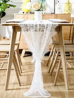 60x120 Inch Gorgeous White Lace Tablecloth Overlay Rose Vintage Embroidered, Romantic Boho Wedding Reception Table Decor, Baby & Bridal Shower Décor, Elegant Chic Outdoor Tea Party Tablecover -Kitchen Island Sale 51wT5GjSwvL. AC