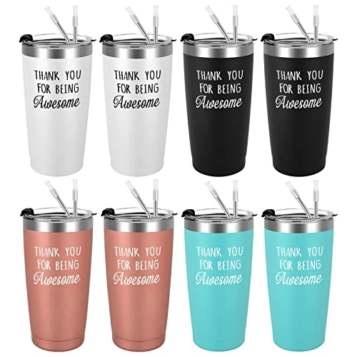 Thank You Gifts, 8 Pack Thank You For Being Awesome Stainless Steel Insulated Travel Tumbler, Appreciation Christmas Gifts For Women Men Coworker Teacher Employee Friends(20oz, Multi Color) 1 Thank You Gifts, 8 Pack Thank You For Being Awesome Stainless Steel Insulated Travel Tumbler, Appreciation Christmas Gifts For Women Men Coworker Teacher Employee Friends(20oz, Multi Color)