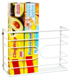 Wall Door Mount Kitchen Wrap Organizer Rack, White