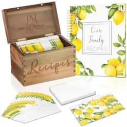 Recipe Box With Cards And Dividers, Protectors & 100 Page Blank Recipe Book To Write In- Recipe Card Box Organizer, Wooden Recipe Card Holder,4x6 Recipe Cards And Box Set For Women,Bridal Shower & Mom